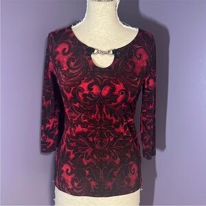 ⭐️ 2 for $15. Dana Buchman Red and Black keyhole stretchy Top blouse